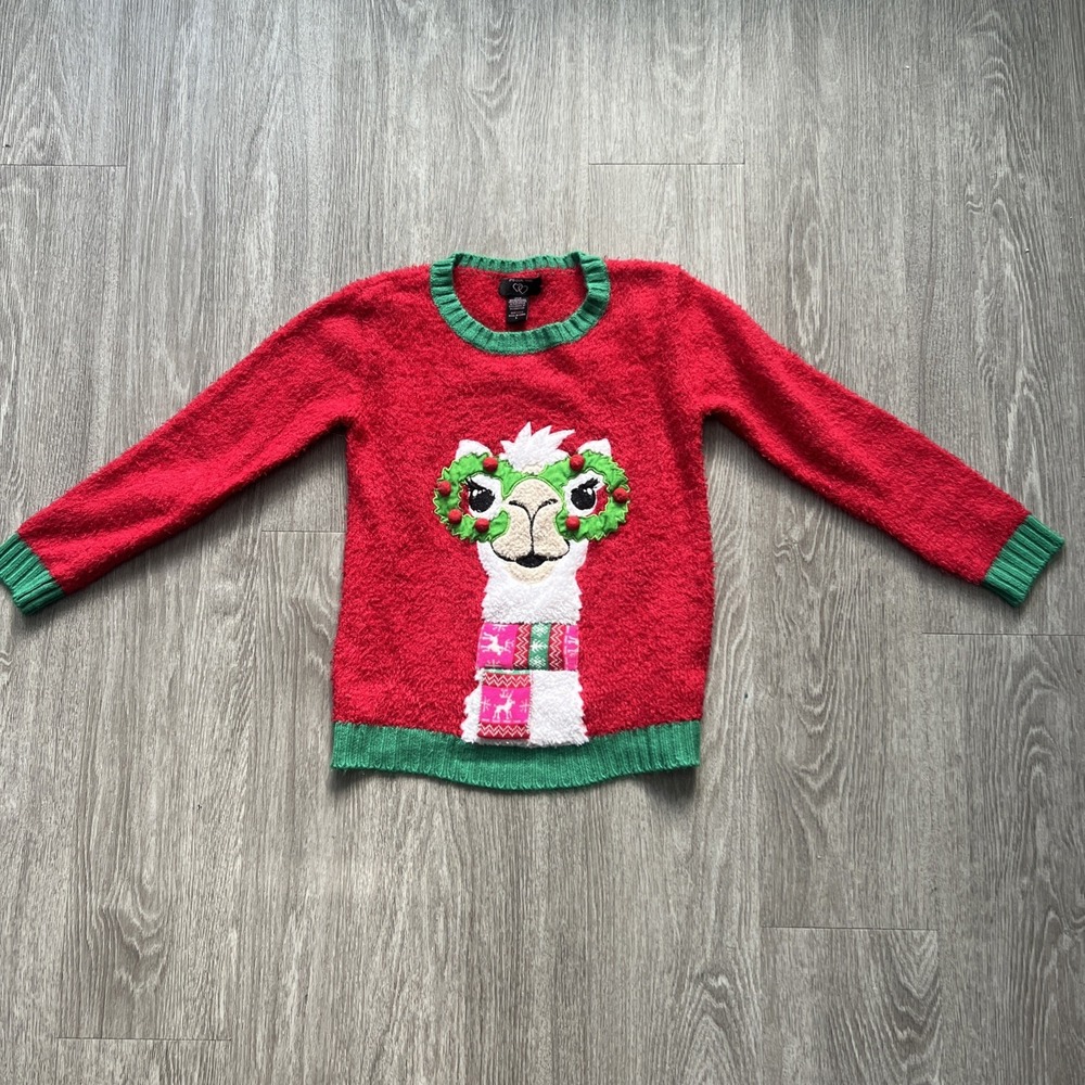 Super Soft Fuzzy Llama Christmas Holiday Comfy Ugly Knit Sweater Festive Size L